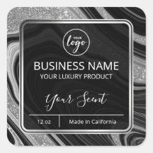 Glam Agate Purpurina Plata Etiquetas de Velas Negr