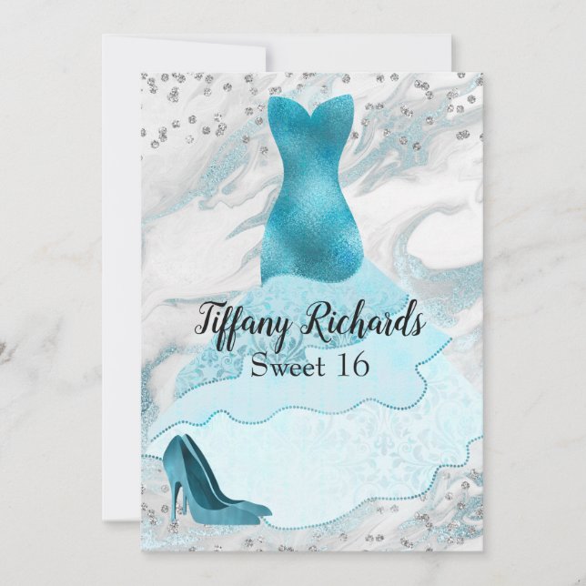 Glam Aquamarine Gown Sweet 16 Invitación