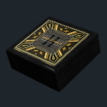 Glam Art Deco Black Gold caja de aniversario de Bo<br><div class="desc">Diseño inspirado en el Art Déco con Gatsby, los años 20 con sabor a fusión glam y R&B. Con personalizable de texto y monograma, combinado con un diseño geométrico de oro y negro muy elegante purpurina. Elegante y elegante matrimonio personalizado, aniversario o compromiso presente. Personaliza con nombres, fecha de aniversario...</div>