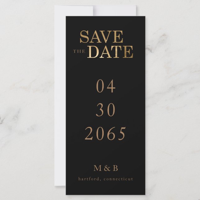 Glam Black & Gold Monogram Save the Date (Anverso)