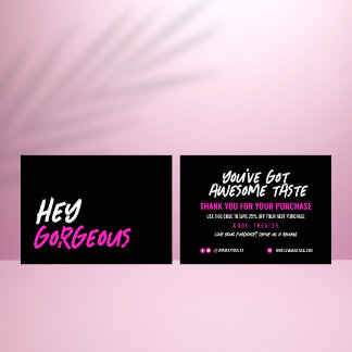 Glam Black Hot Pink Tarjeta de agradecimiento