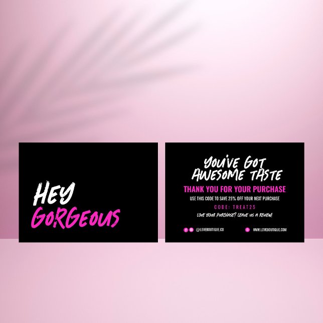 Glam Black Hot Pink Tarjeta de agradecimiento (Subido por el creador)
