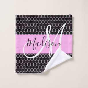 Glam Black Metallic Pink Honeycomb Monograma Nombr