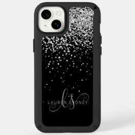 Glam Black Silver Purpurina Monograma Nombre