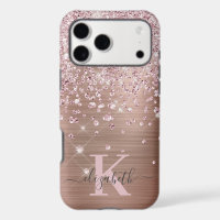 Glam Bling Rosa Gold Diamond Confetti Monogramado