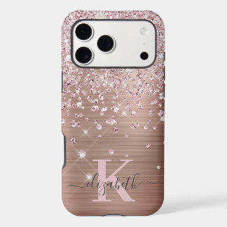 Glam Bling Rosa Gold Diamond Confetti Monogramado