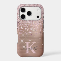 Glam Bling Rosa Gold Diamond Confetti Monogramado