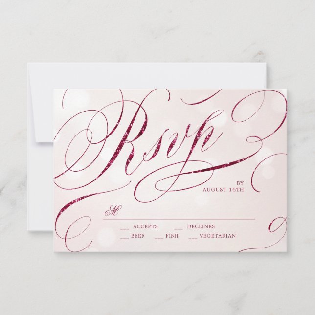 Glam burgundy caligrafía boda vintage RSVP (Anverso)