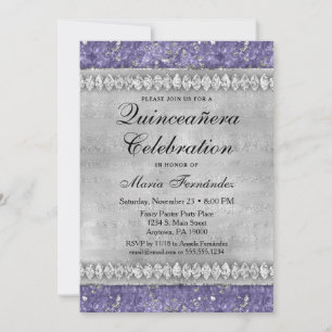 Glam de plata de invitación Quinceañera de diamant