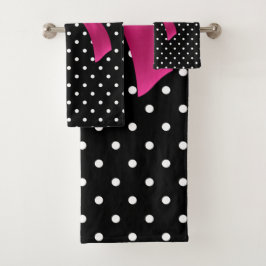 Glam Deep Pink Bow-White Polka Dots-Black