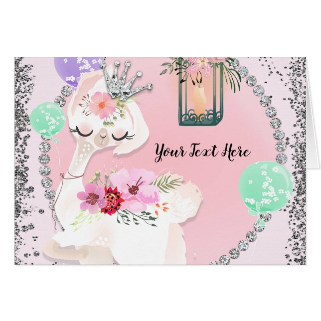 Glam Diva Llama Princess Whimsical Birday Party (Anverso (Horizontal))