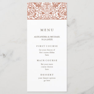 Glam Elegant Faux Rosa Gold Purpurina Damask Menú