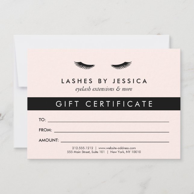 Glam Eyelashes Certificado de regalo negro y rosa (Anverso)