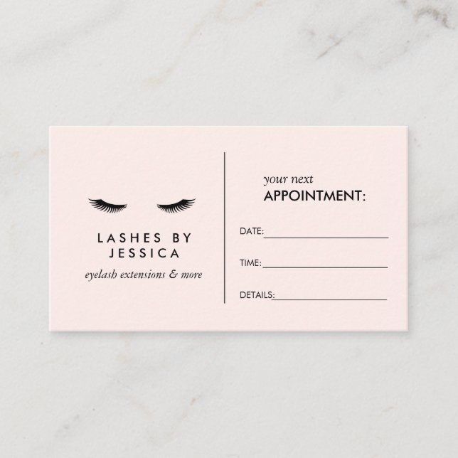 Glam Eyelashes Tarjeta de cita negra y rosa (Anverso)