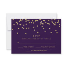 Glam Faux Gold Confetti y Deep Purple RSVP