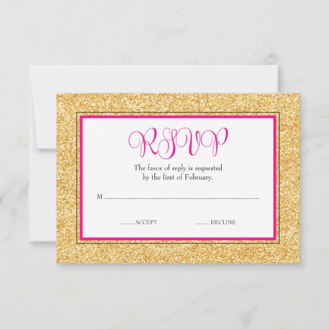 Glam Faux Purpurina Gold Pink Bat Mitzvah RSVP (Anverso)