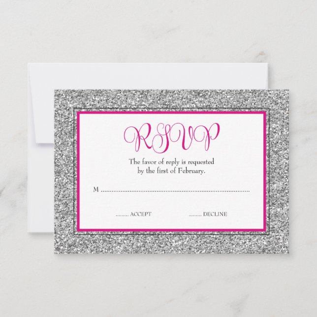 Glam Faux Purpurina Silver Pink RSVP (Anverso)
