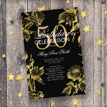 Glam Floral 50th Birthday Program Gold Black Menu<br><div class="desc">Elegante diseño "Programa de fiesta de cumpleaños" con Arreglo floral en oro con texto personalizado.</div>