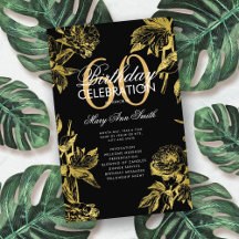 Glam Floral 60th Birthday Program Gold Black Menu