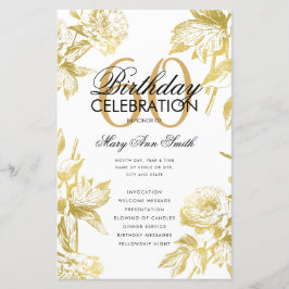 Glam Floral 60th Birthday Program Gold Menu