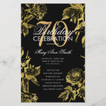 Glam Floral 70th Birthday Program Gold Black Menu<br><div class="desc">Elegante diseño "Programa de fiesta de cumpleaños" con Arreglo floral en oro con texto personalizado.</div>