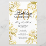 Glam Floral 70th Birthday Program Gold Menu<br><div class="desc">Elegante diseño "Programa de fiesta de cumpleaños" con Arreglo floral en oro con texto personalizado.</div>