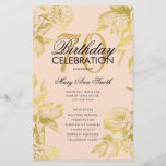 Glam Floral 70th Birthday Program Gold Menu Rubor<br><div class="desc">Elegante diseño "Programa de fiesta de cumpleaños" con Arreglo floral en oro con texto personalizado.</div>