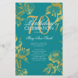 Glam Floral 70th Birthday Program Gold Menú Verde<br><div class="desc">Elegante diseño "Programa de fiesta de cumpleaños" con Arreglo floral en oro con texto personalizado.</div>