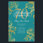 Glam Floral 70th Birthday Program Gold Menú Verde<br><div class="desc">Elegante diseño "Programa de fiesta de cumpleaños" con Arreglo floral en oro con texto personalizado.</div>