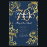 Glam Floral 70th Birthday Program Gold Navy Menu<br><div class="desc">Elegante diseño "Programa de fiesta de cumpleaños" con Arreglo floral en oro con texto personalizado.</div>