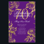 Glam Floral 70th Birthday Program Gold Purple Menu<br><div class="desc">Elegante diseño "Programa de fiesta de cumpleaños" con Arreglo floral en oro con texto personalizado.</div>