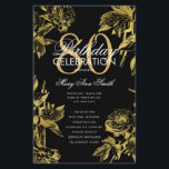 Glam Floral 80th Birthday Program Gold Black Menu<br><div class="desc">Elegante diseño "Programa de fiesta de cumpleaños" con Arreglo floral en oro con texto personalizado.</div>
