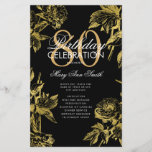 Glam Floral 80th Birthday Program Gold Black Menu<br><div class="desc">Elegante diseño "Programa de fiesta de cumpleaños" con Arreglo floral en oro con texto personalizado.</div>