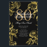 Glam Floral 80th Birthday Program Gold Black Menu<br><div class="desc">Elegante diseño "Programa de fiesta de cumpleaños" con Arreglo floral en oro con texto personalizado.</div>