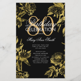 Glam Floral 80th Birthday Program Gold Black Menu
