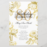 Glam Floral 80th Birthday Program Gold Menu<br><div class="desc">Elegante diseño "Programa de fiesta de cumpleaños" con Arreglo floral en oro con texto personalizado.</div>