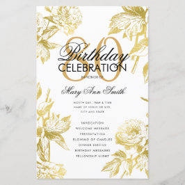 Glam Floral 80th Birthday Program Gold Menu