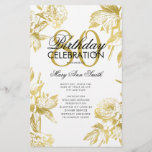 Glam Floral 80th Birthday Program Gold Menu<br><div class="desc">Elegante diseño "Programa de fiesta de cumpleaños" con Arreglo floral en oro con texto personalizado.</div>