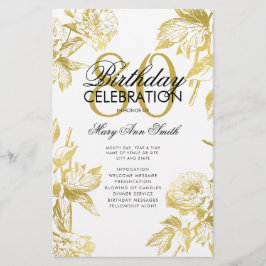 Glam Floral 80th Birthday Program Gold Menu