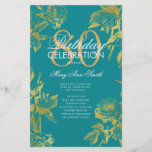 Glam Floral 80th Birthday Program Gold Menú Verde<br><div class="desc">Elegante diseño "Programa de fiesta de cumpleaños" con Arreglo floral en oro con texto personalizado.</div>
