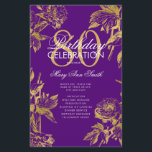 Glam Floral 80th Birthday Program Gold Purple Menu<br><div class="desc">Elegante diseño "Programa de fiesta de cumpleaños" con Arreglo floral en oro con texto personalizado.</div>