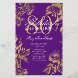 Glam Floral 80th Birthday Program Gold Purple Menu