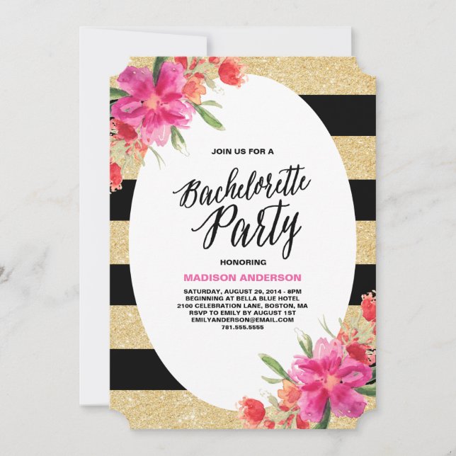 Glam Floral | Invitación a la Bachelorette Party (Anverso)