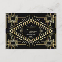 Glam Gold Black Great Gatsby Wedding RSVP