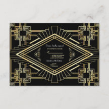 Glam Gold Black Great Gatsby Wedding RSVP