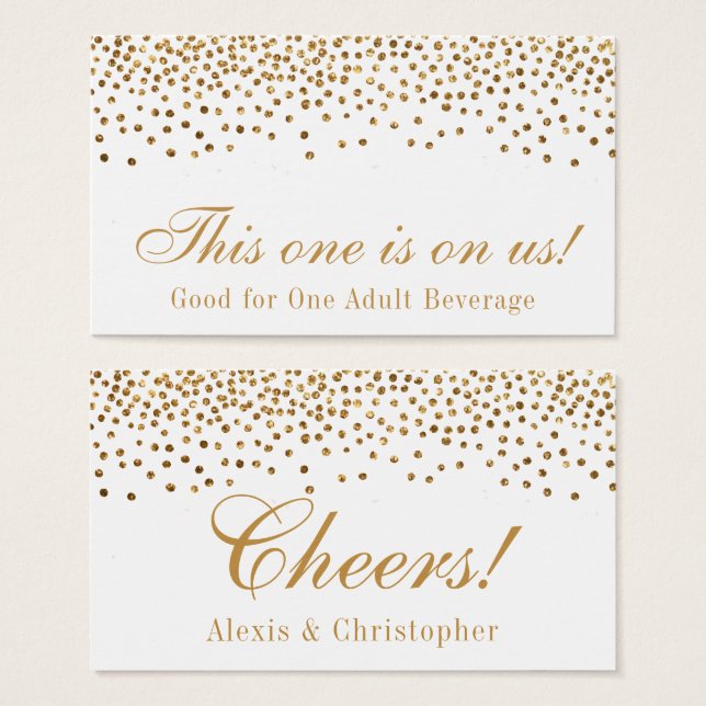 Glam Gold Confetti Dots Boda Bebidas Entradas (Anverso y reverso)