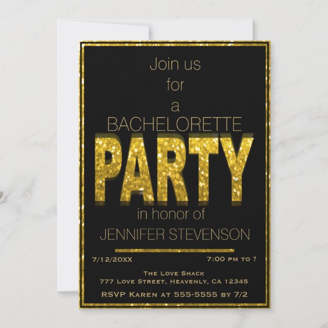 Glam Gold | Invitación a la Bachelorette Party (Anverso)