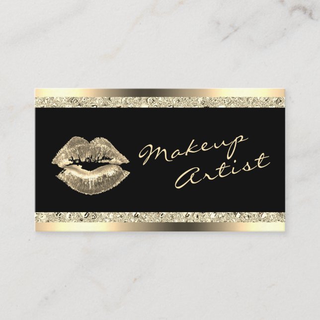 Glam Gold Lips Makeup Artista Purpurina tarjeta de (Anverso)