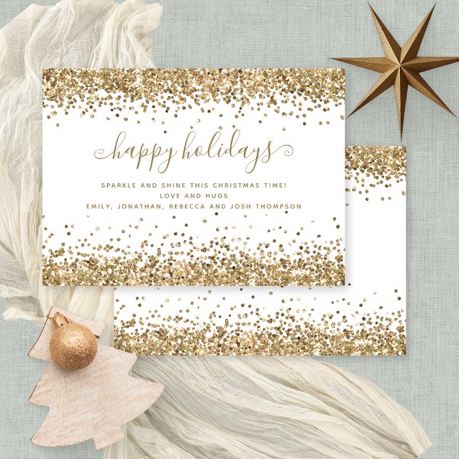 Glam Gold Purpurina Borders Happy Holidays Navidad (Front and back view)