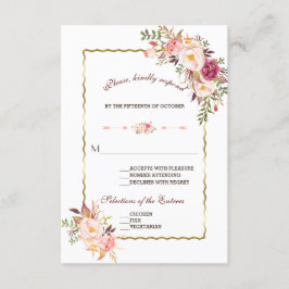 Glam Gold Rubor Pink Floral Wedding RSVP